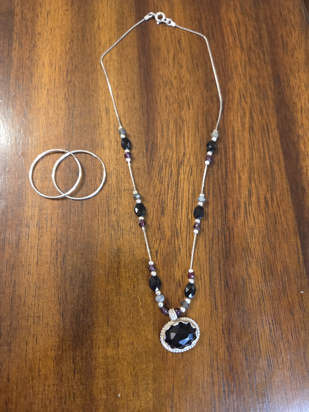Set of Collar of Piedras Negras Size 16 with Rings in Silver Ley 925